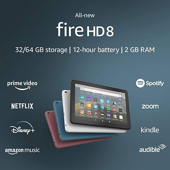 Amazon Fire HD 8 12th Generation (2022) | 32 GB Storage | 2 GB RAM | Hexa-core (6x2.0 GHz Cortex-A55)| 8" HD| 2 MP front and 2 MP rear-facing cameras with 1080p HD video recording